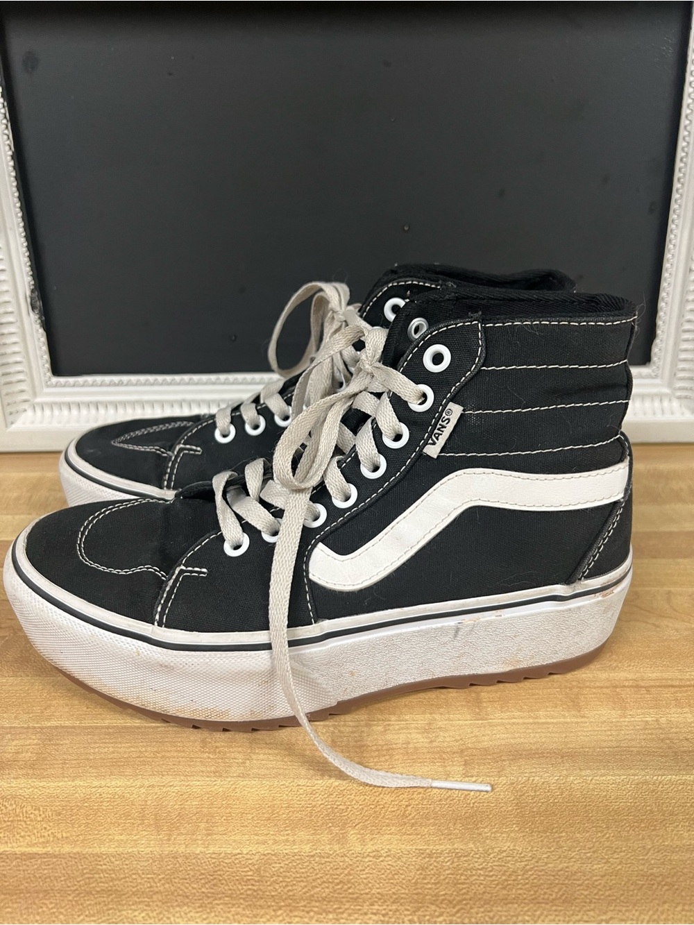 Vans Black and White Platform Sk8-Hi Sneakers - Picture 5 of 9